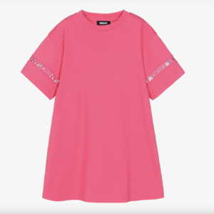 DKNY Girls Pink Cotton Jersey Dress with Logo Sleeves
