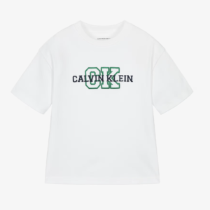 Calvin Klein Boys White Cotton T-Shirt with embroidered Logos