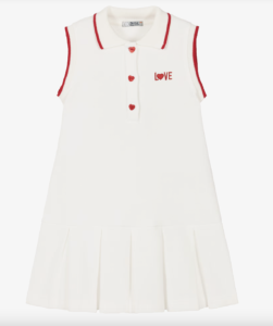 Dr. Kid Girls White Cotton Love Polo Dress with Red Heart Buttons