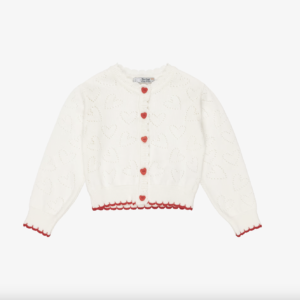 Dr. Kid Girls Ivory Cotton Knit Heart Pattern Cardigan