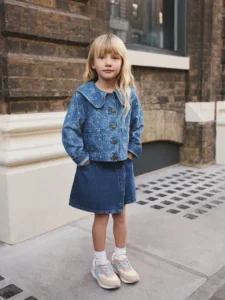 Denim Mid Blue Bow Print Jacket (3-16yrs)