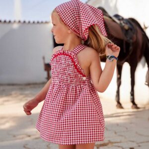 Ancar Girls Red Cotton Gingham Check Dress