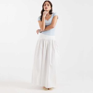 ASOS DESIGN asymmetric dropped waist maxi skirt in white