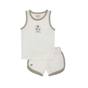 Boys Tank and Shorts - Ivory - Printed Palm Trees
