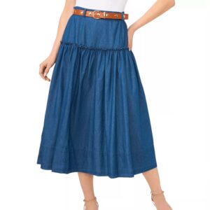 CeCe Belted Denim Midi Circle Skirt