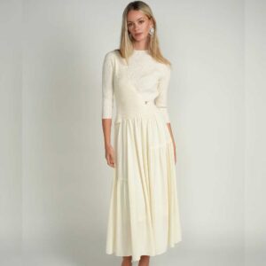 Contrast Knit Midi Dress – Ivory