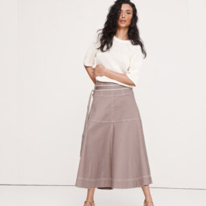 Cotton Canvas Belted Maxi Skirt