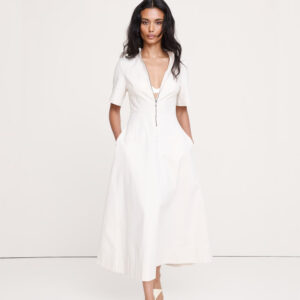 Cotton Canvas Zip-Front Maxi Dress