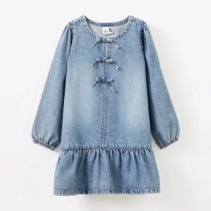 Cotton On Mid Blue Betty Bow Front Denim Dress