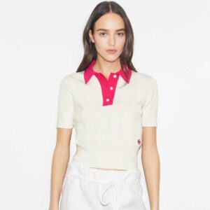 COTTON POINTELLE POLO new ivory / bold pink