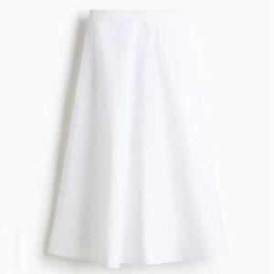 Cotton Twill Midi Skirt White