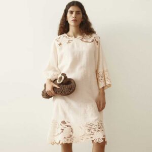 Dress with Eyelet Embroidery Cream