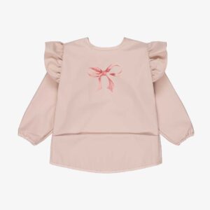 Elodie Baby Girls Pink Apron Bib with Bow Print