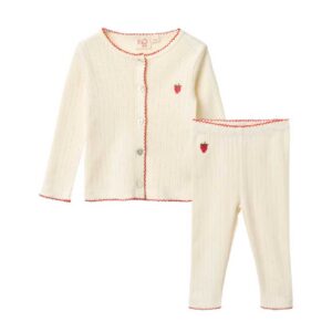 Flöss Flora Pointelle Cardigan and Legging Set, Cream