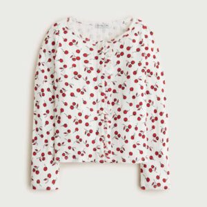 Girls' pointelle-knit cardigan top
