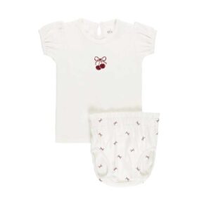 Girls T-Shirt and Bloomer – Ivory Pink – Bow Print