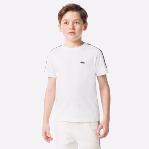 Lacoste Boys Ivory Organic Cotton T-Shirt with Logo Tape