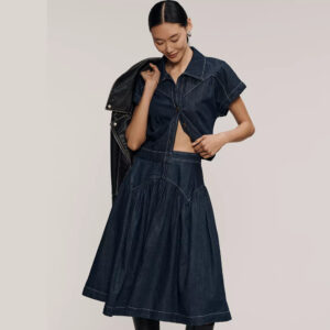 Maeve Yoked Denim Midi Skirt
