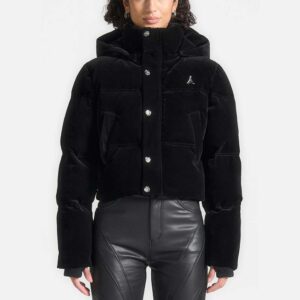 Manière De Voir Maeva Velvet Cropped Puffer Jacket