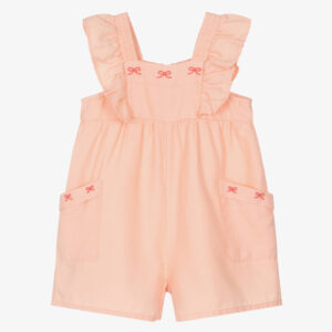 Mayoral Girls Peach Cotton Twill Playsuit with Embroidered Bows