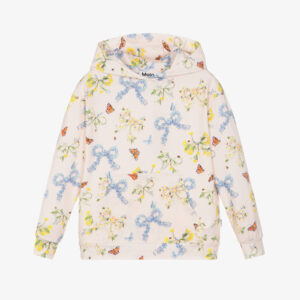 Molo Girls Blush Pink Floral Bows Organic Cotton Hoodie