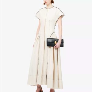 MONA ALSHEBIL Open-Back Cap-Sleeve Denim Maxi Dress