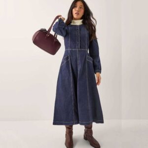 Monsoon Blue Vivian Button Denim Midi Dress