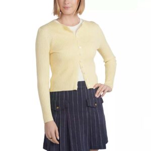 Point Ribbed Knit Cardigan Sweater