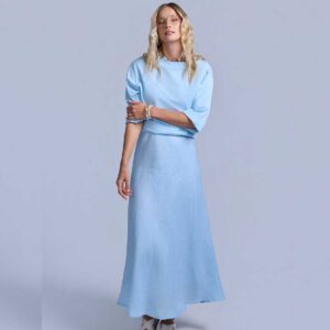 RAVE ON TREND Linen Midi Skirt - Blue