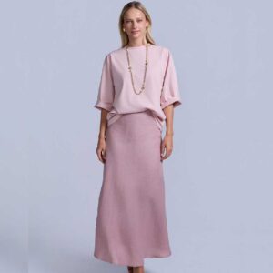 RAVE ON TREND Linen Midi Skirt - Pink