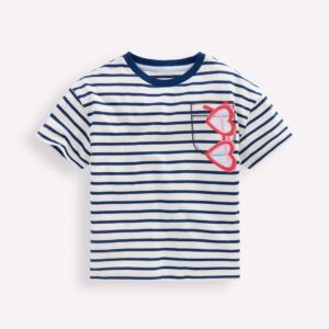Relaxed Applique T-shirt Navy Stripe Sunglasses