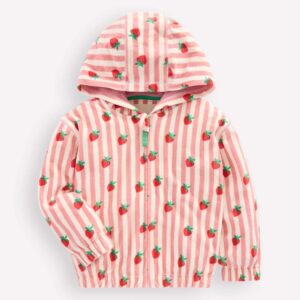 Relaxed Towelling Hoodie Blush Strawberry Stripe