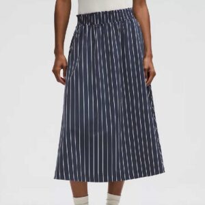 Stretch Woven Ruffle-Waist Midi Skirt