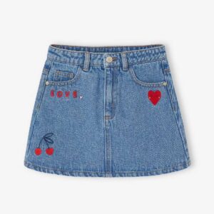 Vertbaudet Denim Skirt with Broderie Anglaise for Girls
