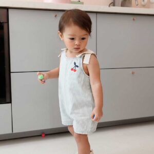 Vertbaudet Girls' cotton playsuit - striped blue