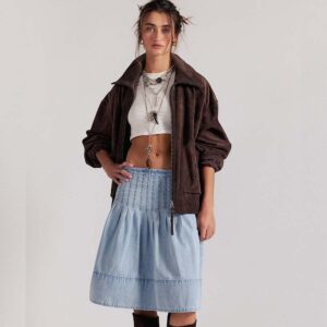 We The Free Peyton Pintuck Denim Midi Skirt Piece Of Cake