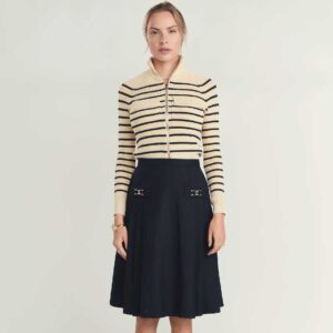 Wool Pleated Skirt- Navy