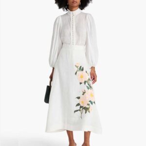 ZIMMERMANN Sequin-embellished linen midi skirt