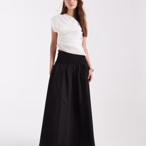 ASOS DESIGN shirred waist detail maxi skirt in black