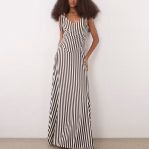 ASOS DESIGN cami tie detail v neck maxi dress in stripe print
