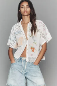 By Anthropologie 100% Cotton Mesh Buttondown Shirt