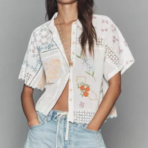 By Anthropologie 100% Cotton Mesh Buttondown Shirt