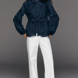 Maeve Embroidered Hooded Denim Jacket