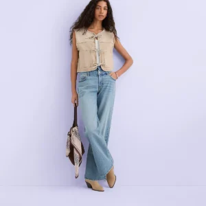 Tie Denim Vest in Washed Neutral