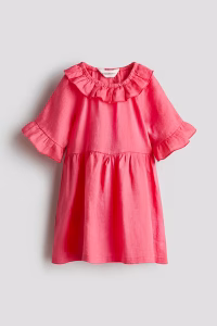 Linen Dress with Ruffle Collar