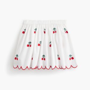 Girls' embroidered cherry scallop-hem skirt