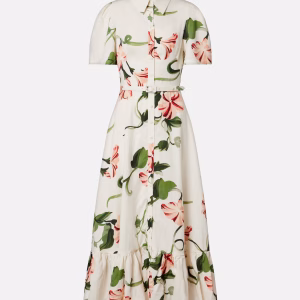 Leo Lin Becca belted floral linen-blend shirt dress