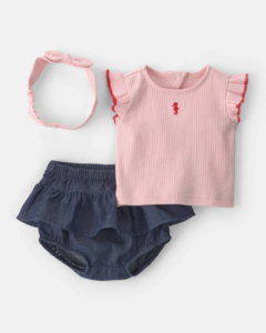 Carter’s Baby Girl 3-Piece Headband, Top & Chambray Short Set - Pink