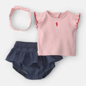 Carter’s Baby Girl 3-Piece Headband, Top & Chambray Short Set - Pink