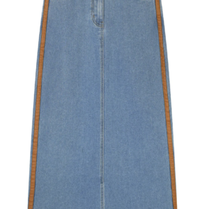 Denim Skirt With Leather Detail